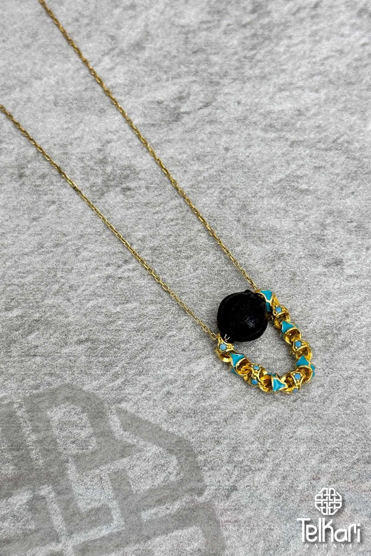 Özel Tasarım Miski Amber Taşlı Gold Gümüş Kolye