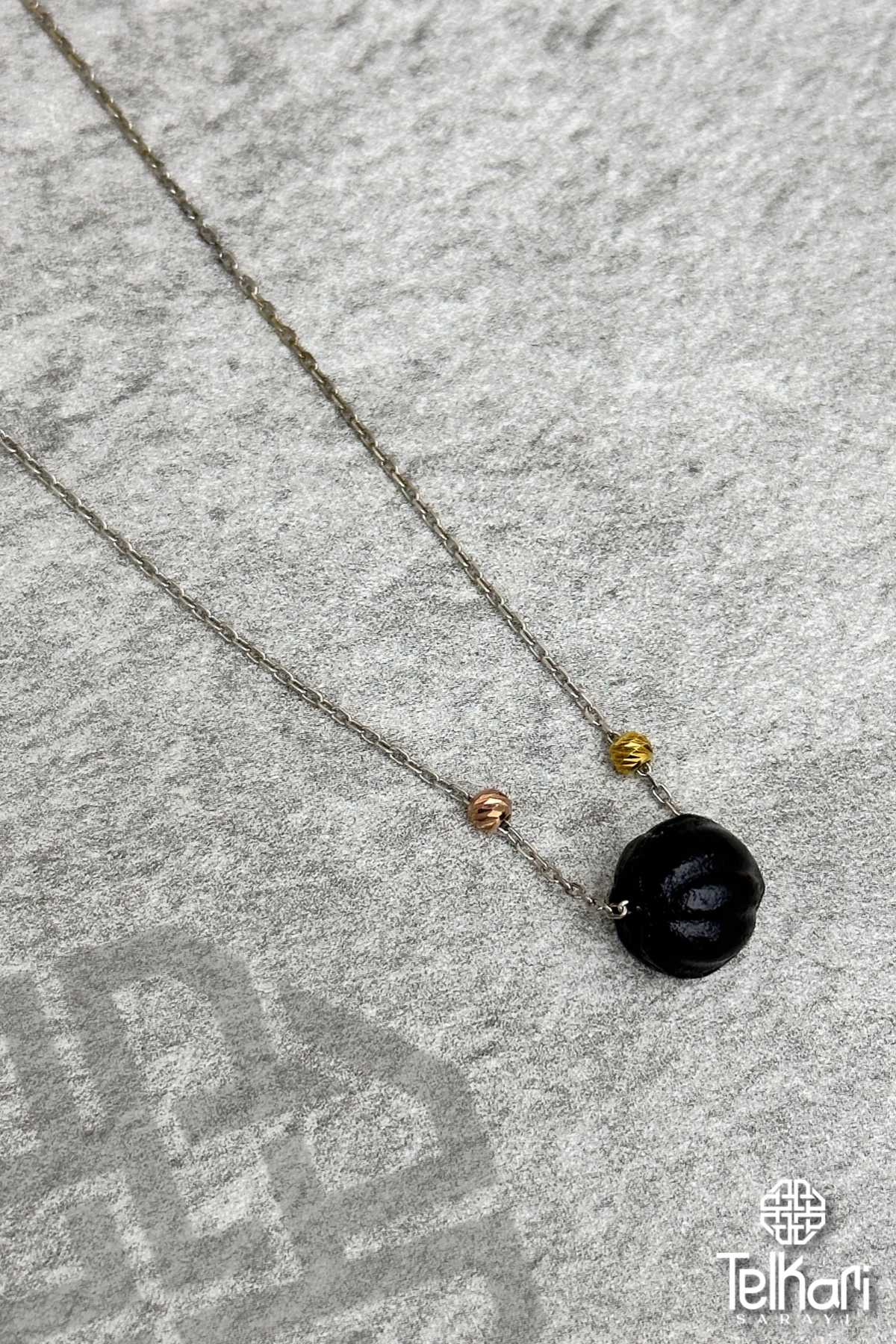 Miski Amber Taşlı Gümüş Kolye