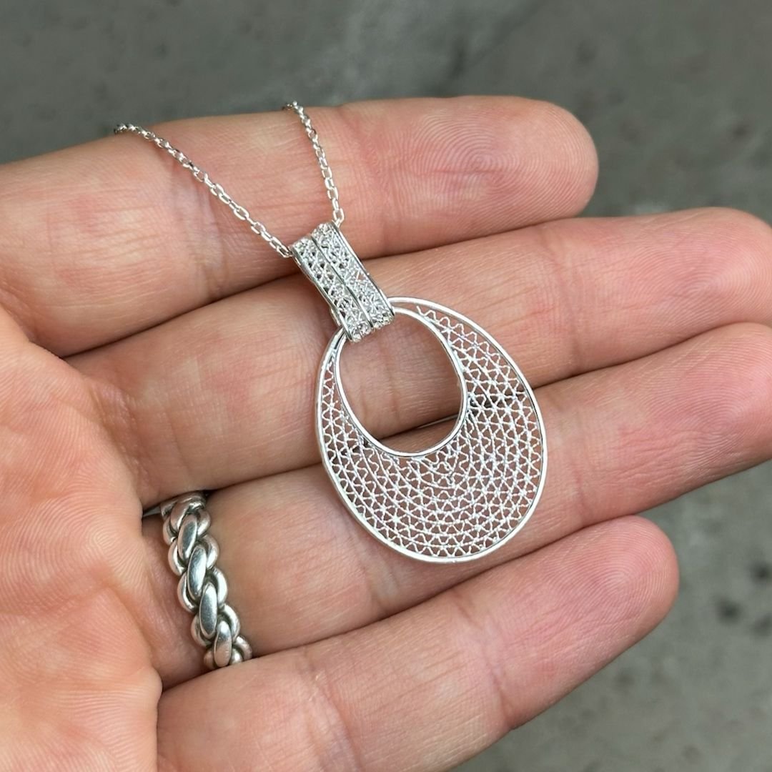 El İşi Halka Telkari Gümüş Kolye