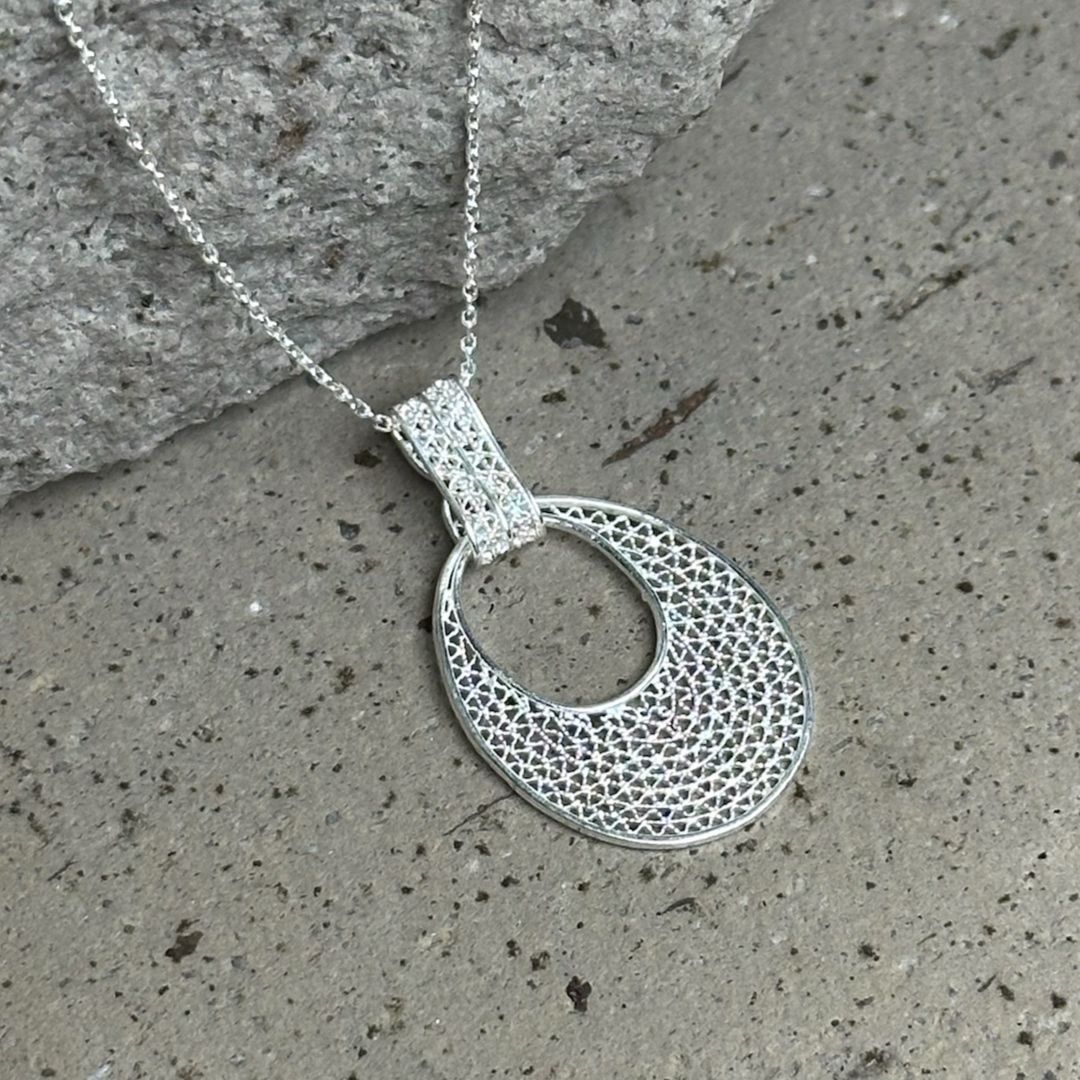 El İşi Halka Telkari Gümüş Kolye