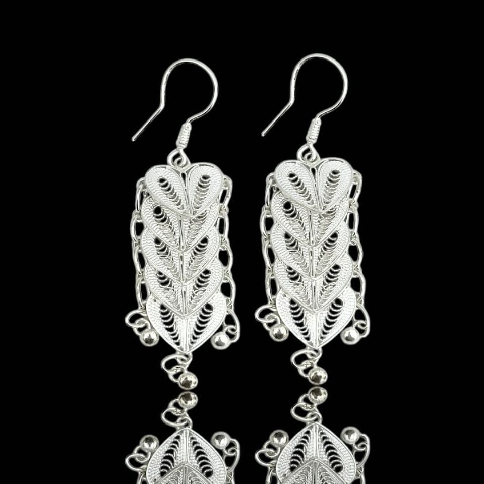 925 Ayar Sallantılı Kalp Model Telkari Gümüş Küpe