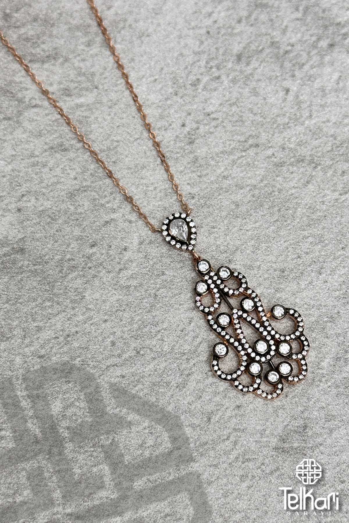 Taşlı Rose Gümüş Kolye