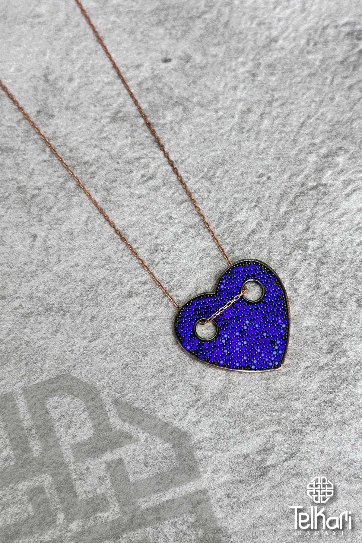 Kalp Model Taşlı Rose Gümüş Kolye