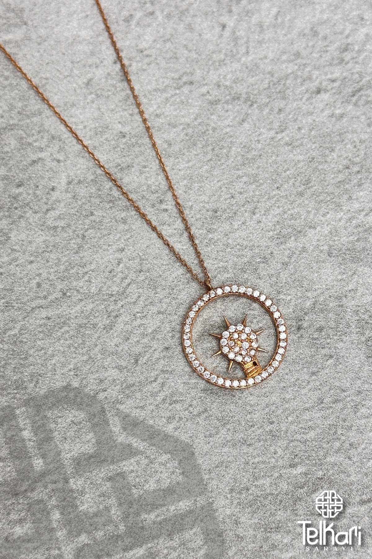 Özel Tasarım Taşlı Rose Gümüş Kolye