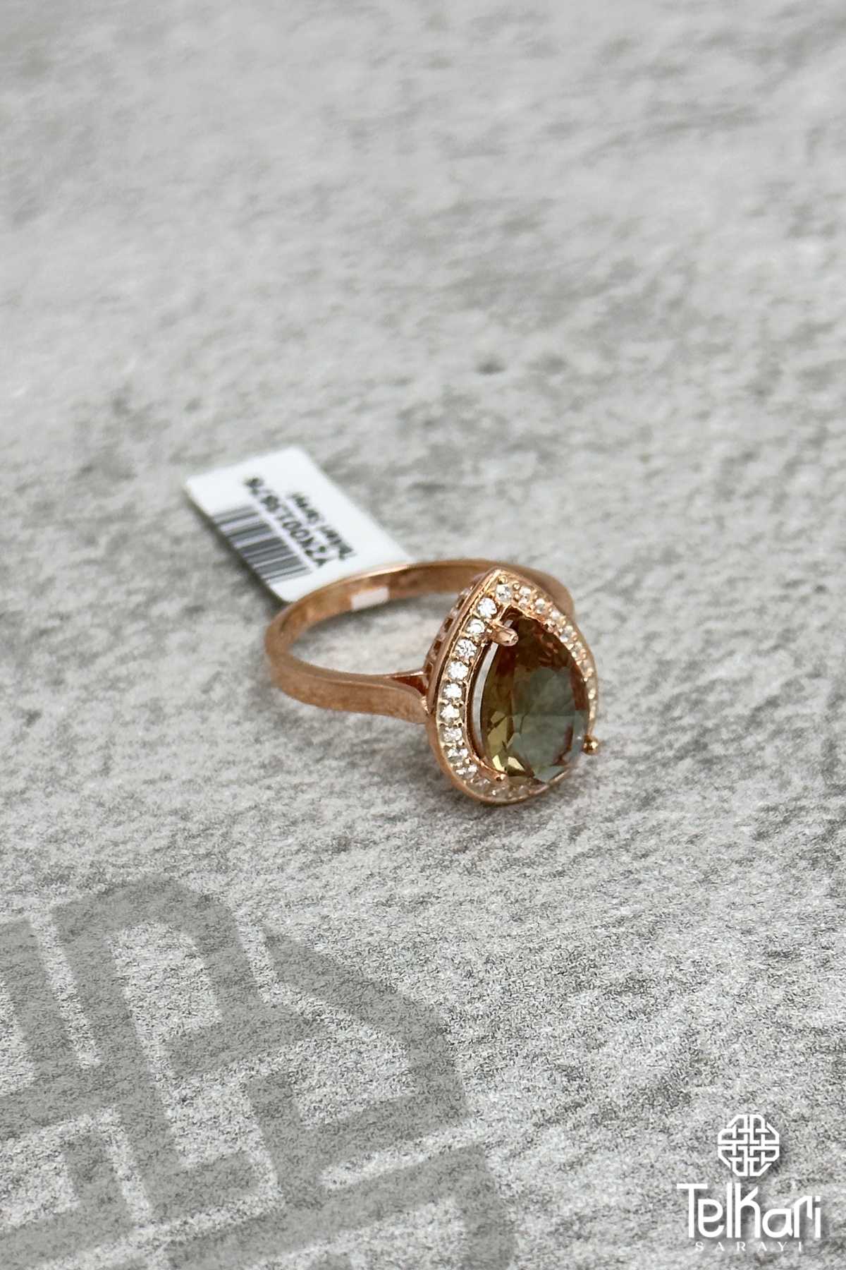 Büyük Boy Damla Model Renk Değiştiren Sultan Taşlı Rose Gümüş Yüzük