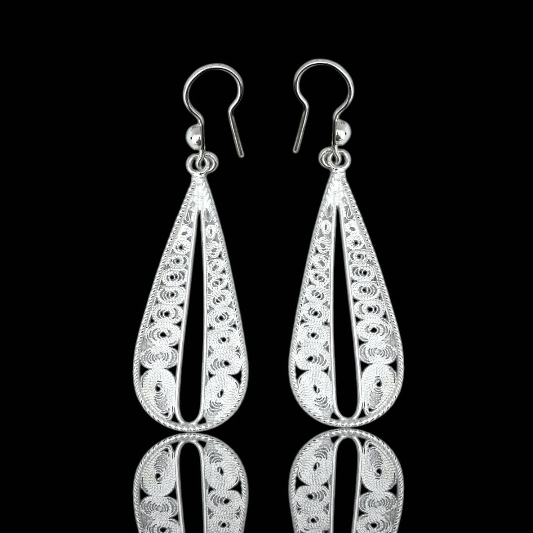 Telkari El İşleme 925 Ayar Damla Model Gümüş Küpe