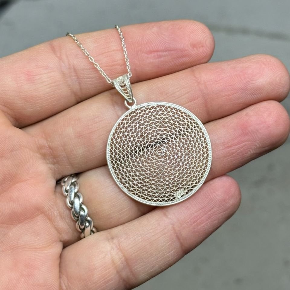 925 Ayar Gümüş Halka İşlemeli  Telkari Kolye