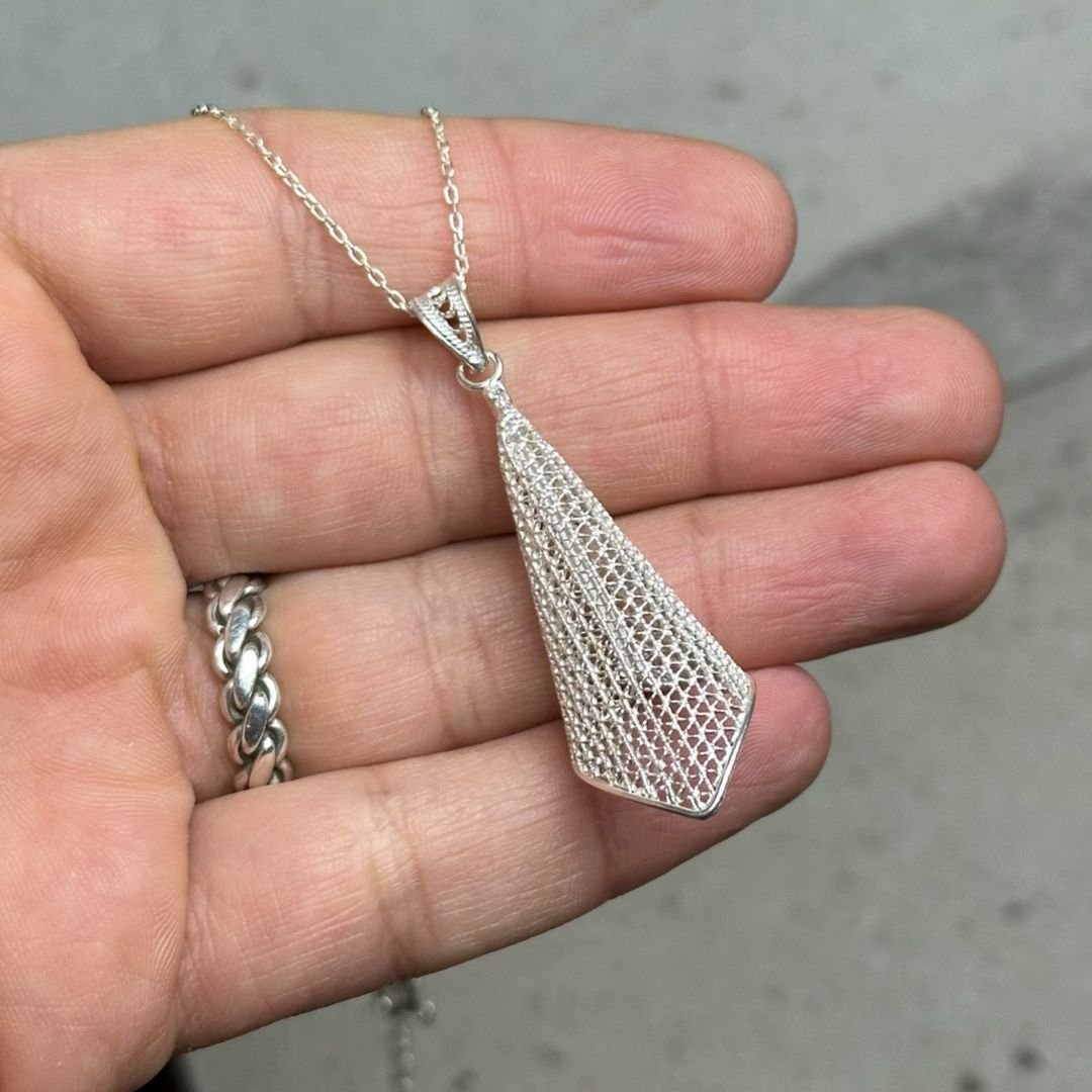 925 Ayar Gümüş Rulo Model Telkari Kolye