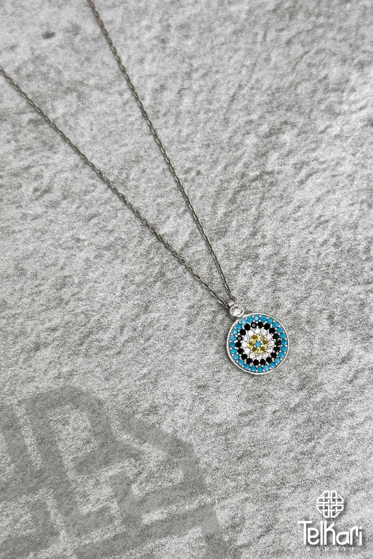 Nazar Figürlü Taşlı Gümüş Kolye