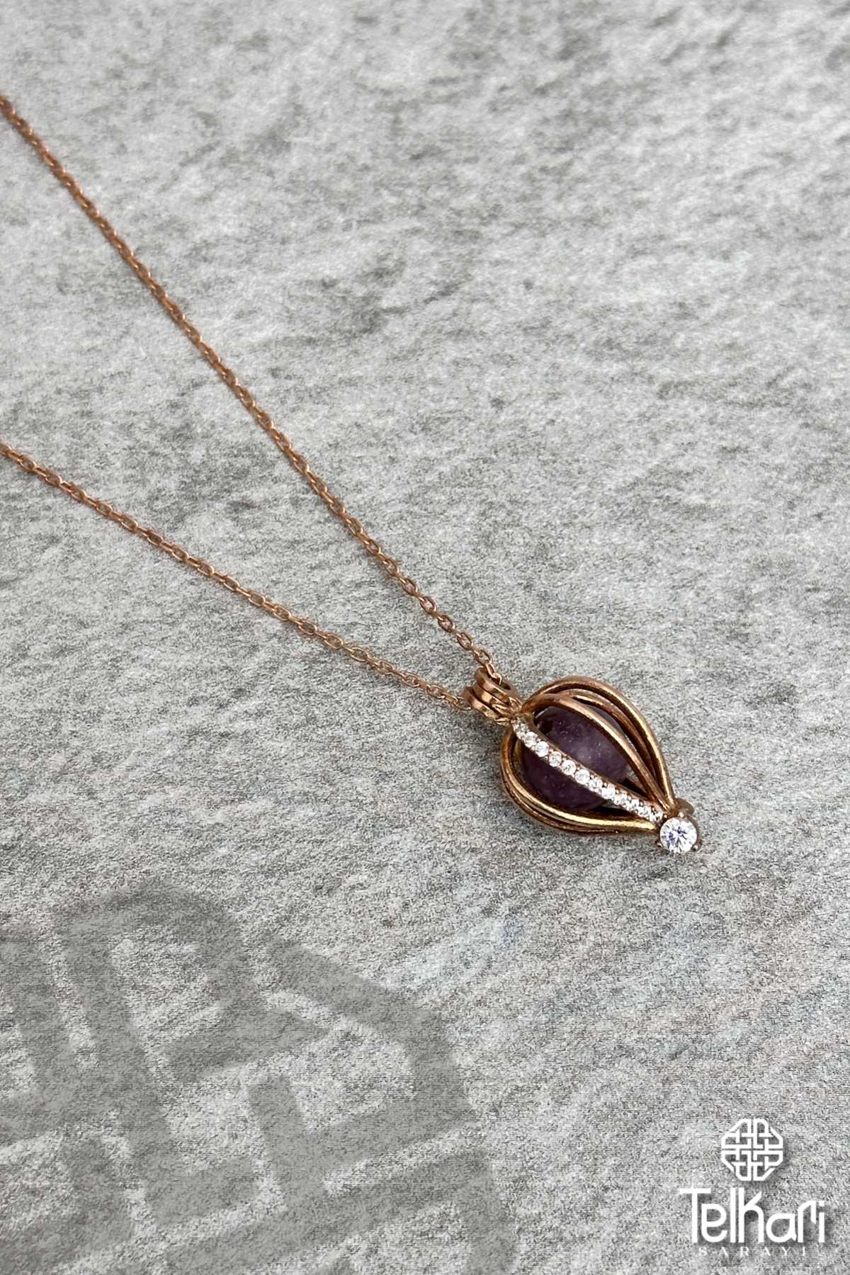 Ametist Taşlı Rose Gümüş Kolye