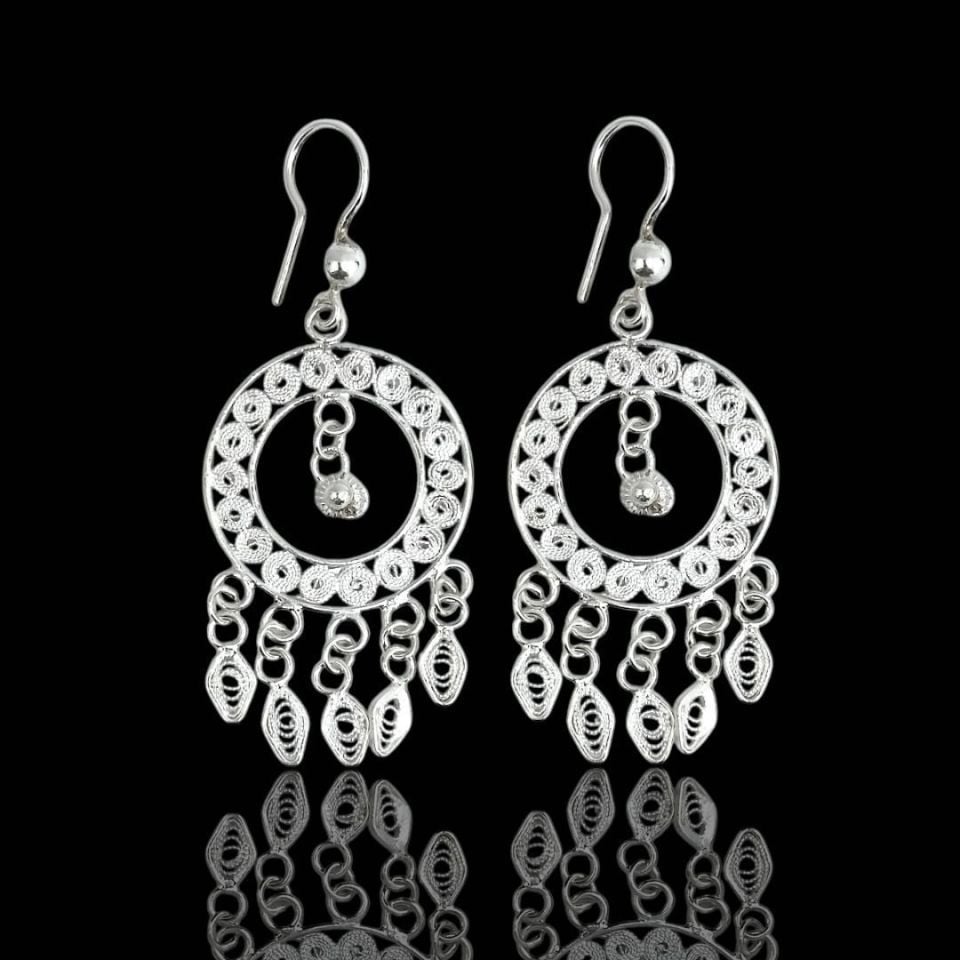 Sallantılı Halka Model 925 Ayar Telkari Gümüş Küpe