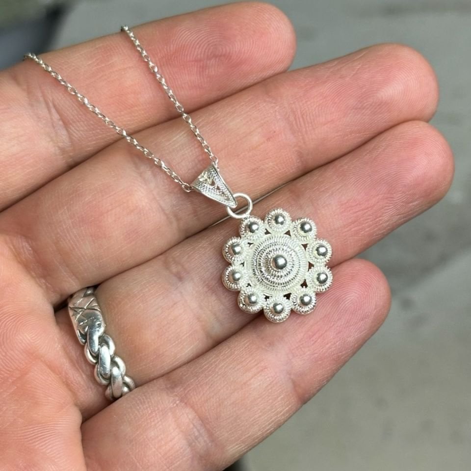 925 Ayar Gümüş Bereket Çiçeği Telkari Kolye