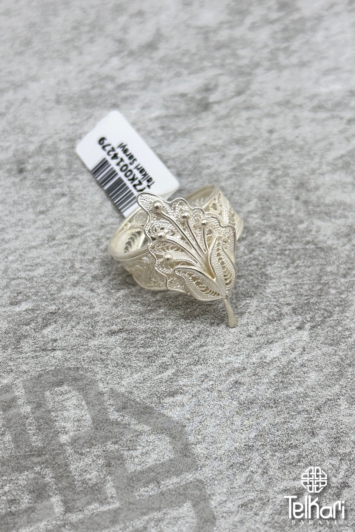 Yaprak Montürlü Gümüş Telkari Yüzük