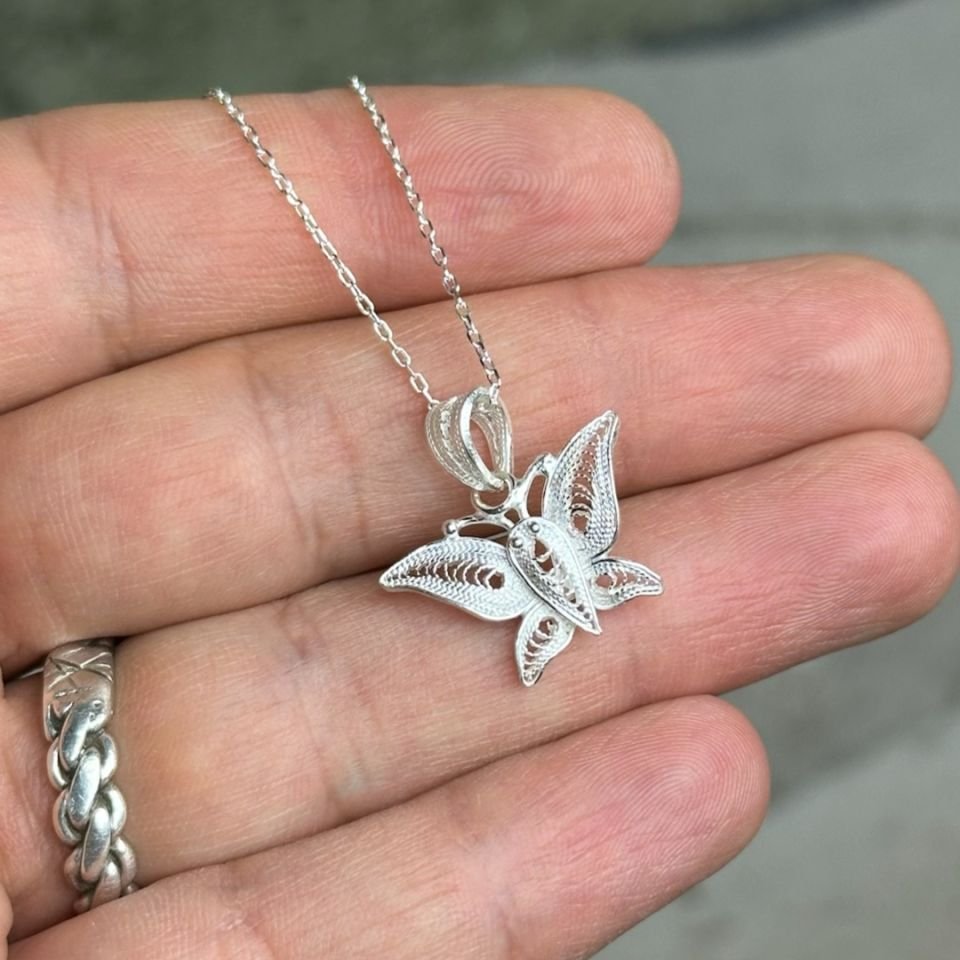 El İşçilikli Kelebek Model 925 Ayar Telkari Gümüş Kolye