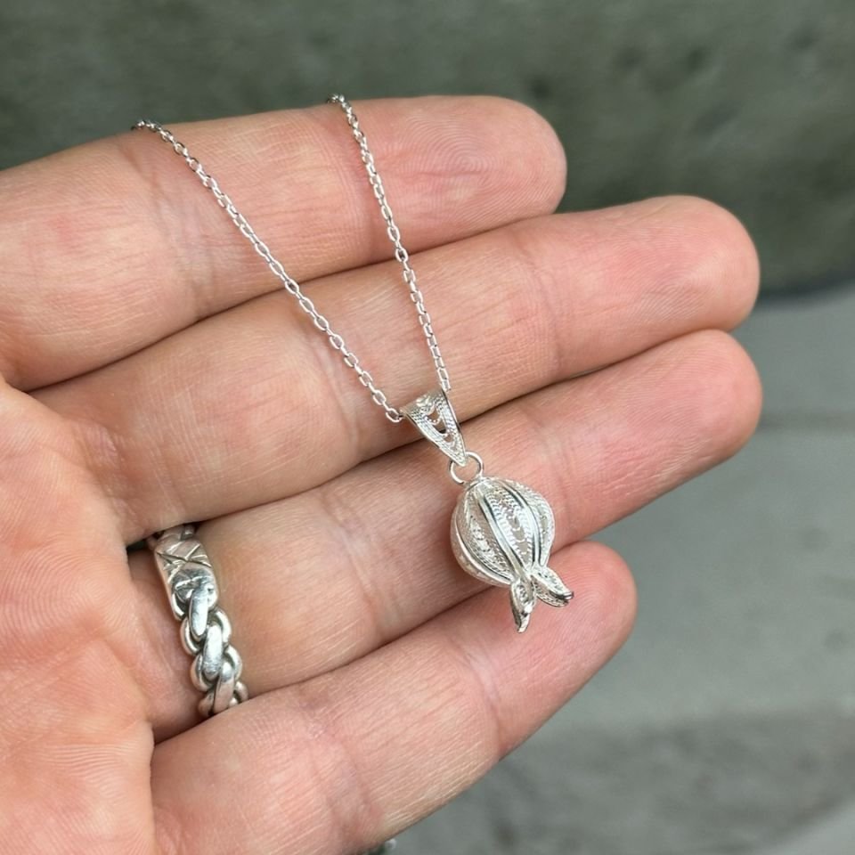 925 Ayar Nar Çiçeği El İşi Telkari Gümüş Kolye