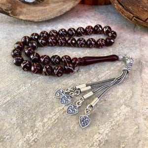 Küre Kesim 1000 Ayar Gümüş İşlemeli Kuka Tesbih