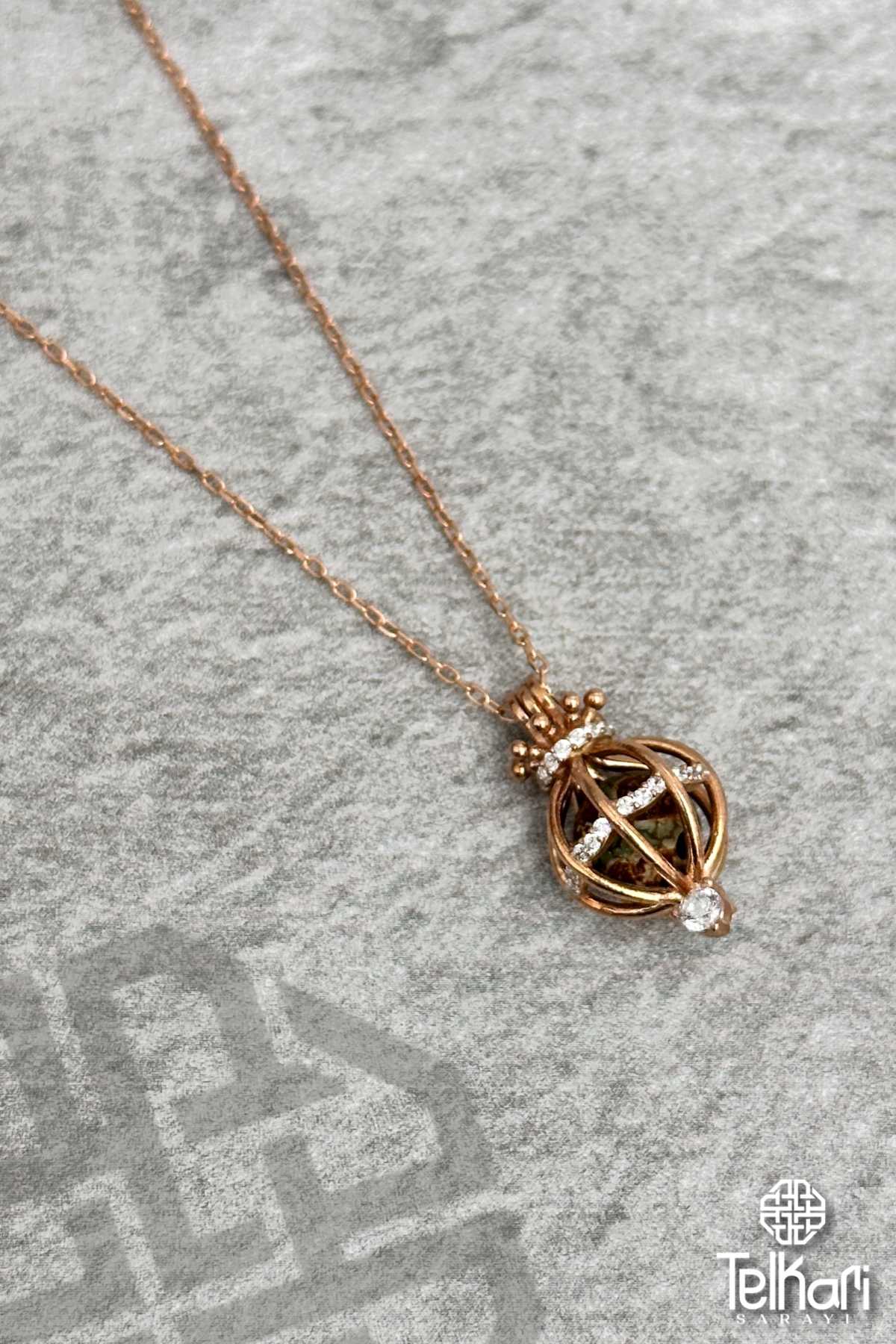 Havlit Taşlı Rose Gümüş Kolye