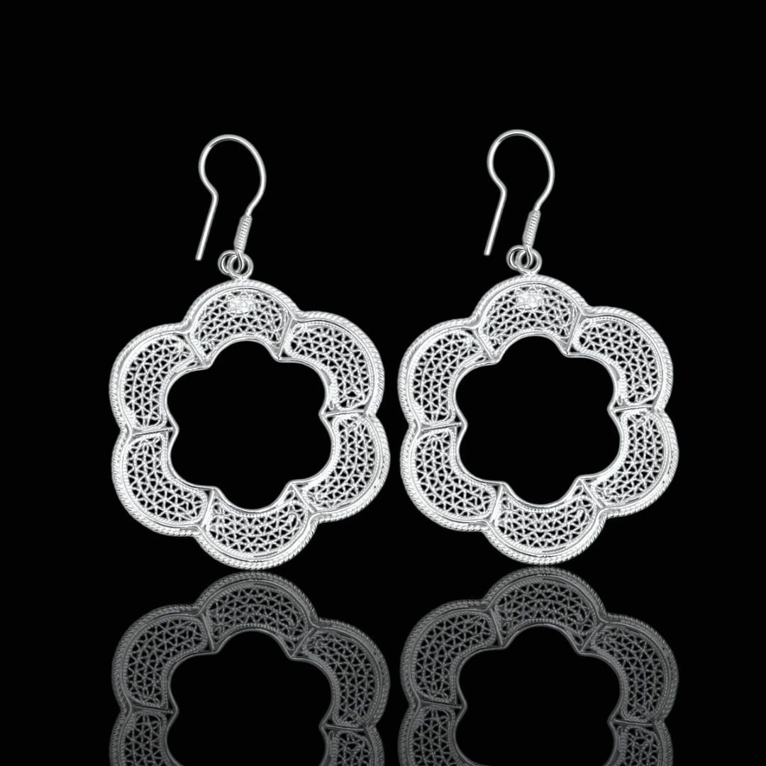 Midyat Telkarisi Çiçek Motif 925 Ayar Gümüş Küpe