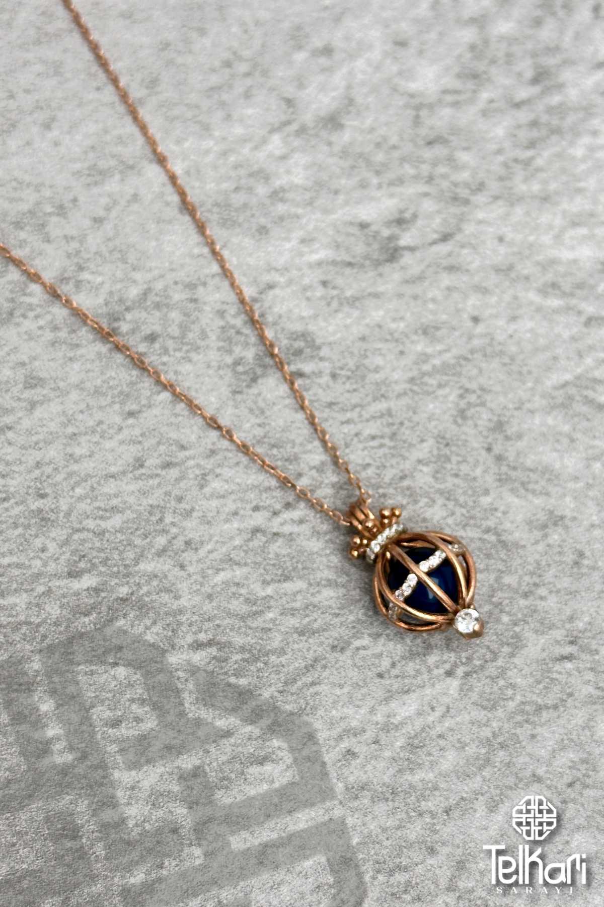 Doğal Lapis Taşlı Rose Gümüş Kolye