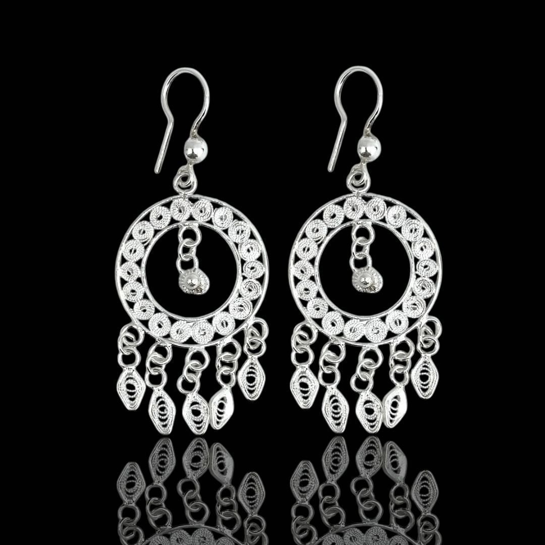 Telkari 925 Ayar Ucu Sallantılı Model Gümüş Küpe