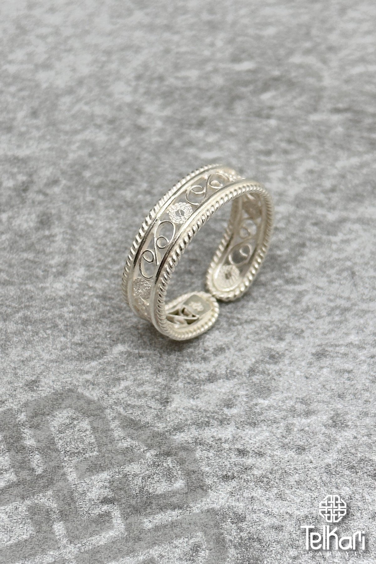 Örgü İşlemeli Halka Gümüş Telkari Yüzük