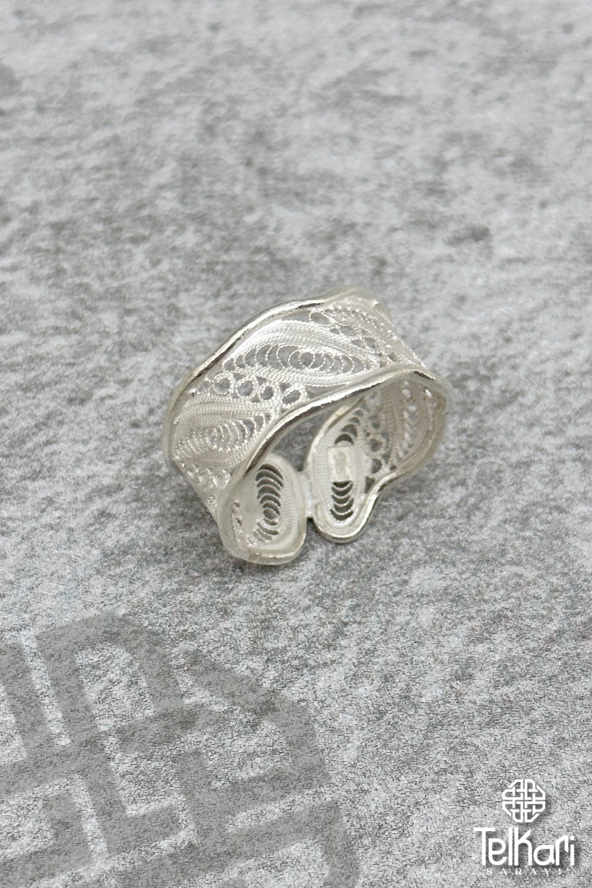 Dalga Motifli İnce İşlemeli Halka Gümüş Telkari Yüzük