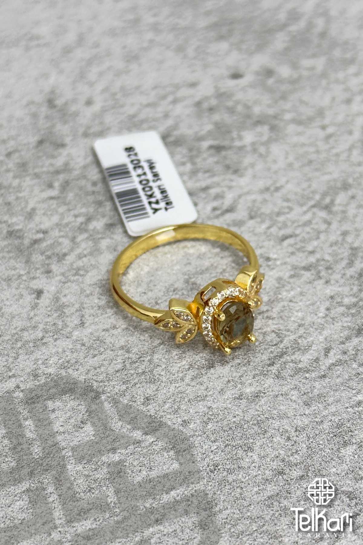 Yaprak Taş Detaylı Renk Değiştiren Sultan Taşlı Gold Gümüş Yüzük