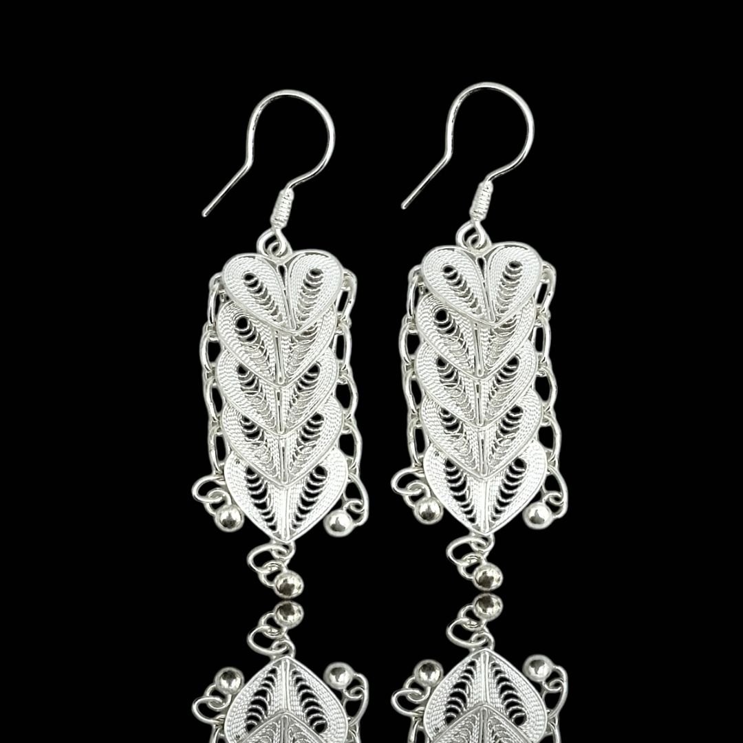 925 Ayar Sıralı Kalp Model Telkari El İşlemesi Gümüş Küpe