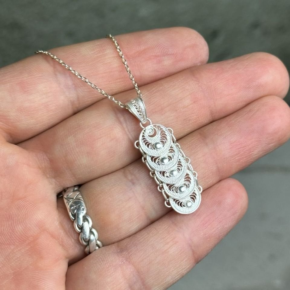 925 Ayar pullu Tasarım Telkari Gümüş Kolye