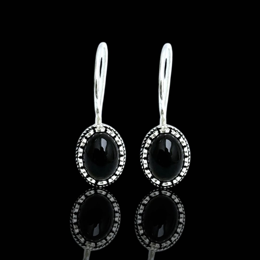 Oniks Taşlı Midyat Hasırı 925 Ayar Gümüş Küpe