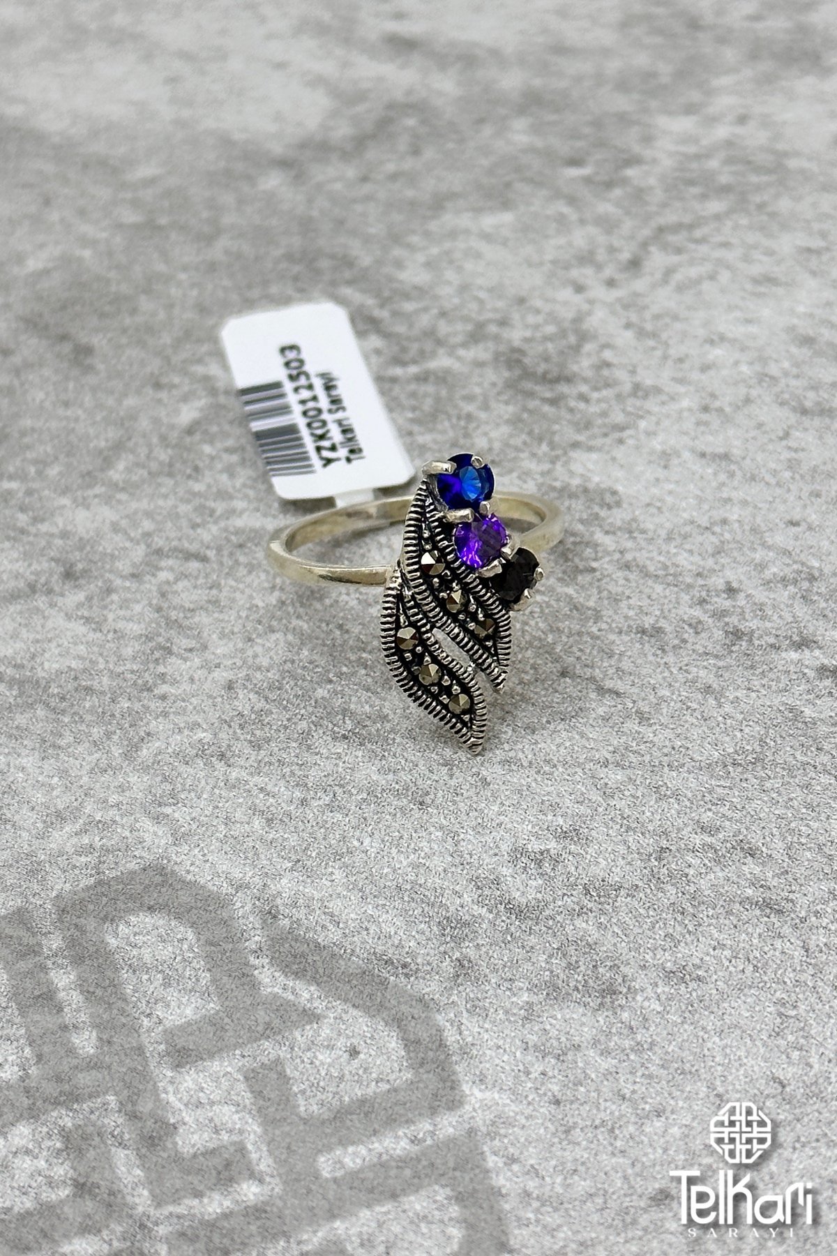 Çift Dalga Taşlı Gümüş Markazit Yüzük