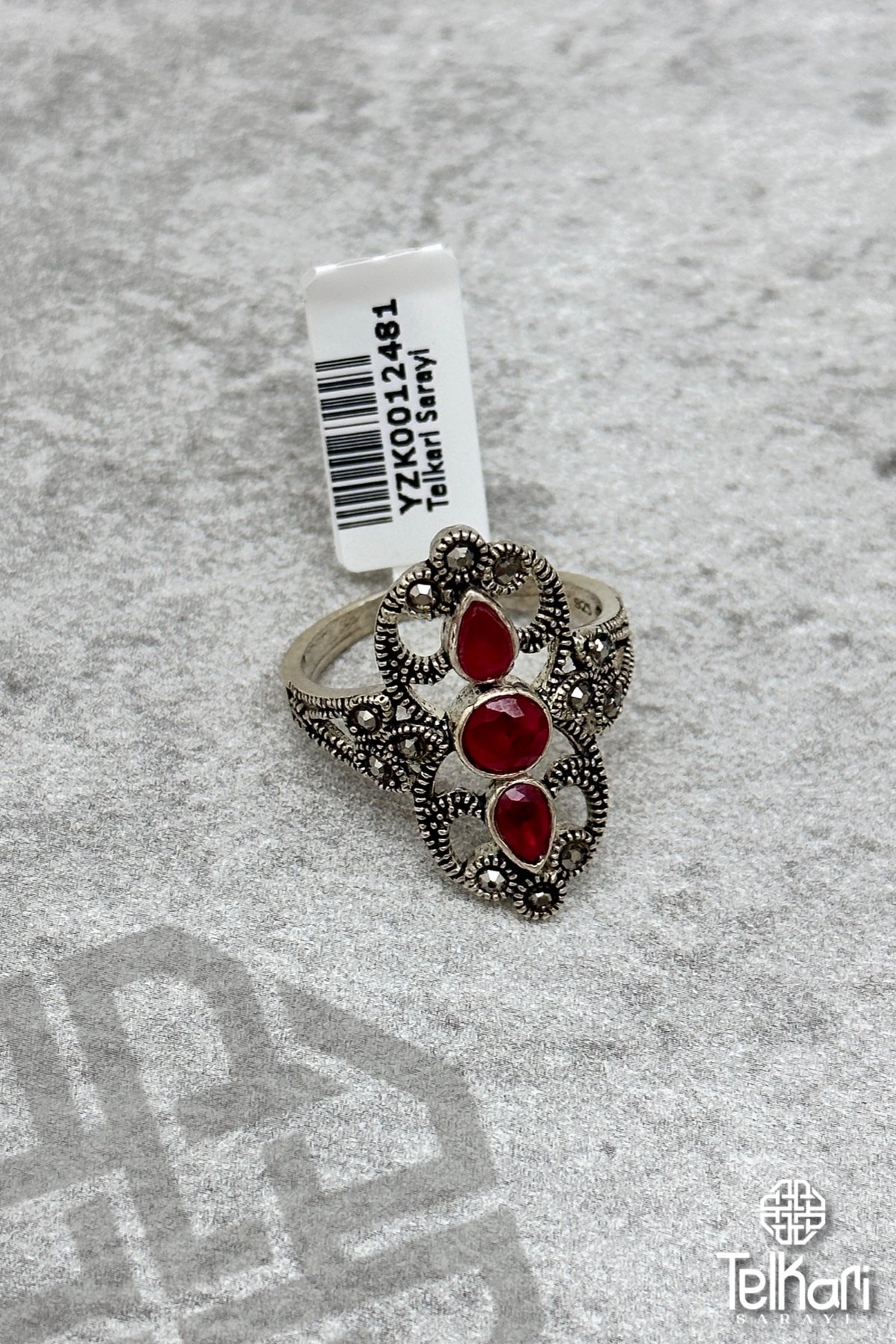 Özel Seri Kök Yakut Taşlı Gümüş Markazit Yüzük