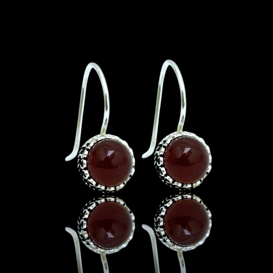 Akik Taşlı Midyat Hasırı 925 Ayar Gümüş Küpe