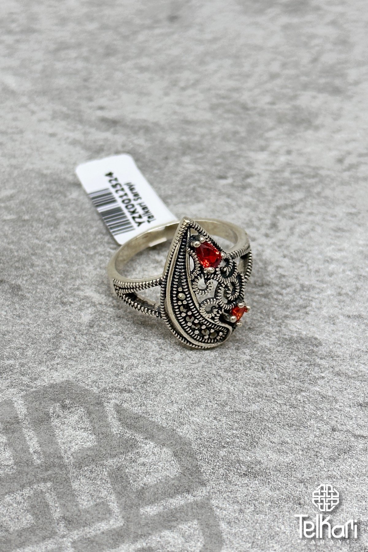 Safir Taşlı Gümüş Markazit Yüzük