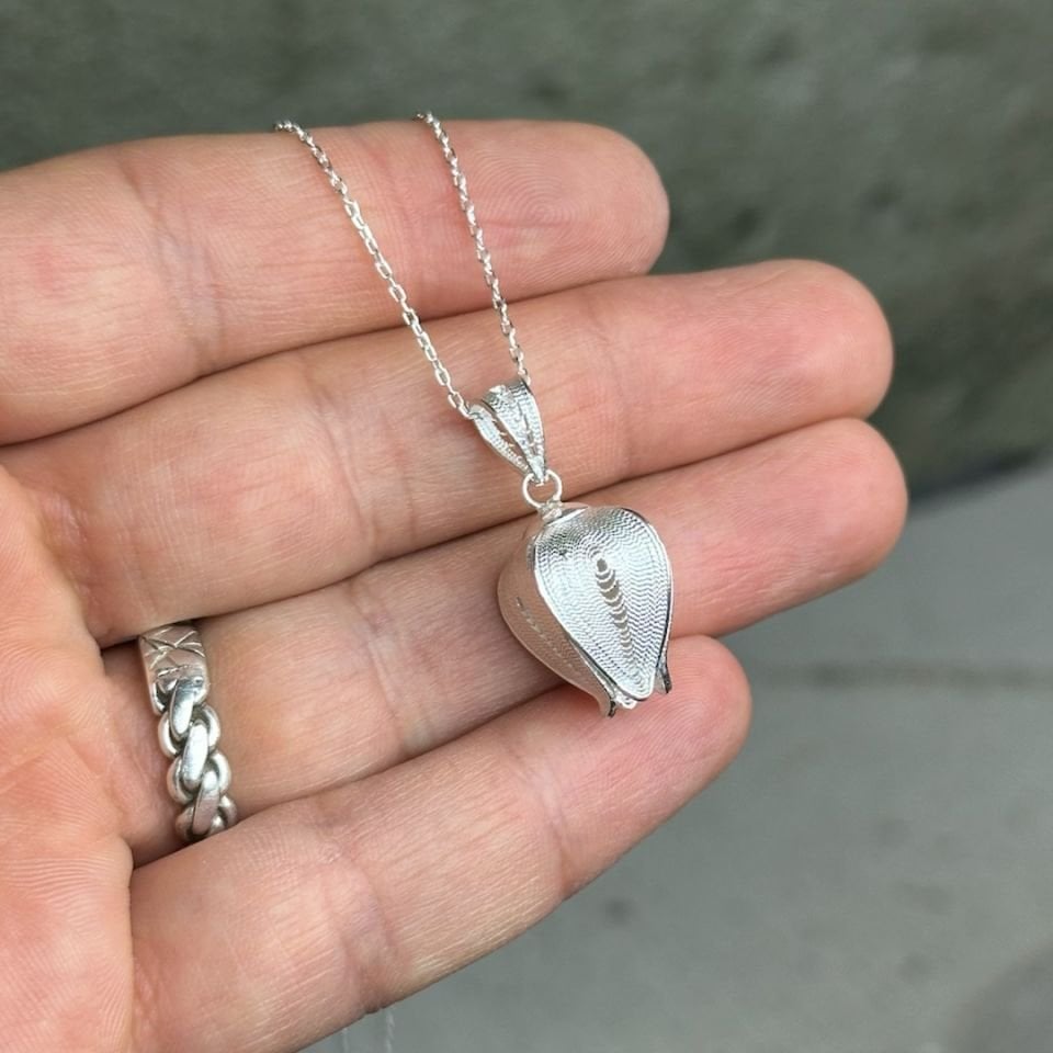 Nar Çiçeği 925 Ayar Telkari Gümüş Kolye