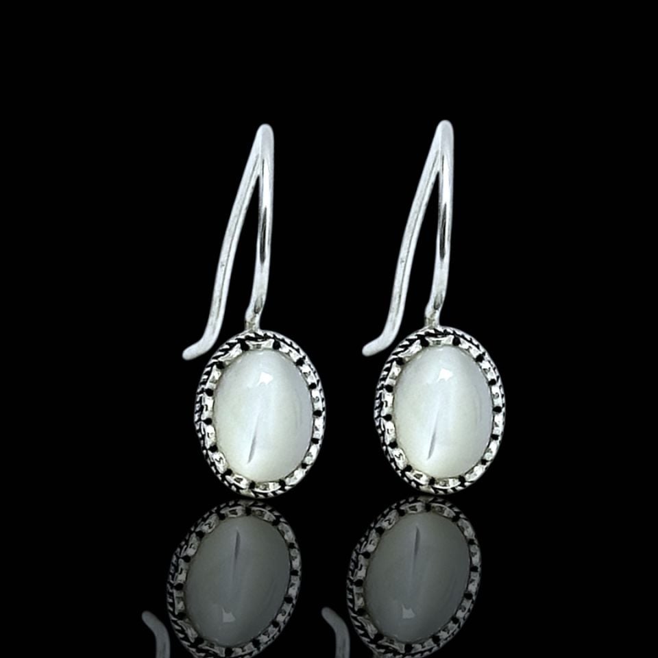 925 Ayar Gümüş Sedef Taşlı Midyat Hasırı Küpe