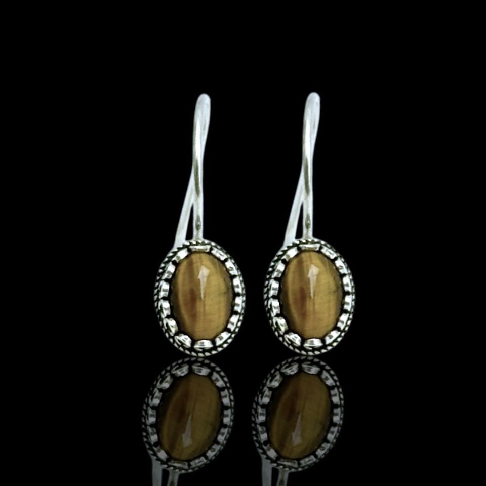 925 Ayar Kaplangözü Taşlı Midyat Hasırı Oval Gümüş Küpe