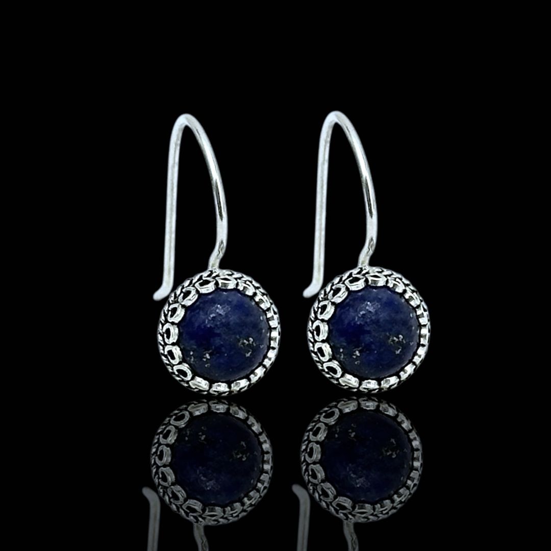 925 Ayar Lapis Lazuli Taşlı Midyat Hasırı Gümüş Küpe