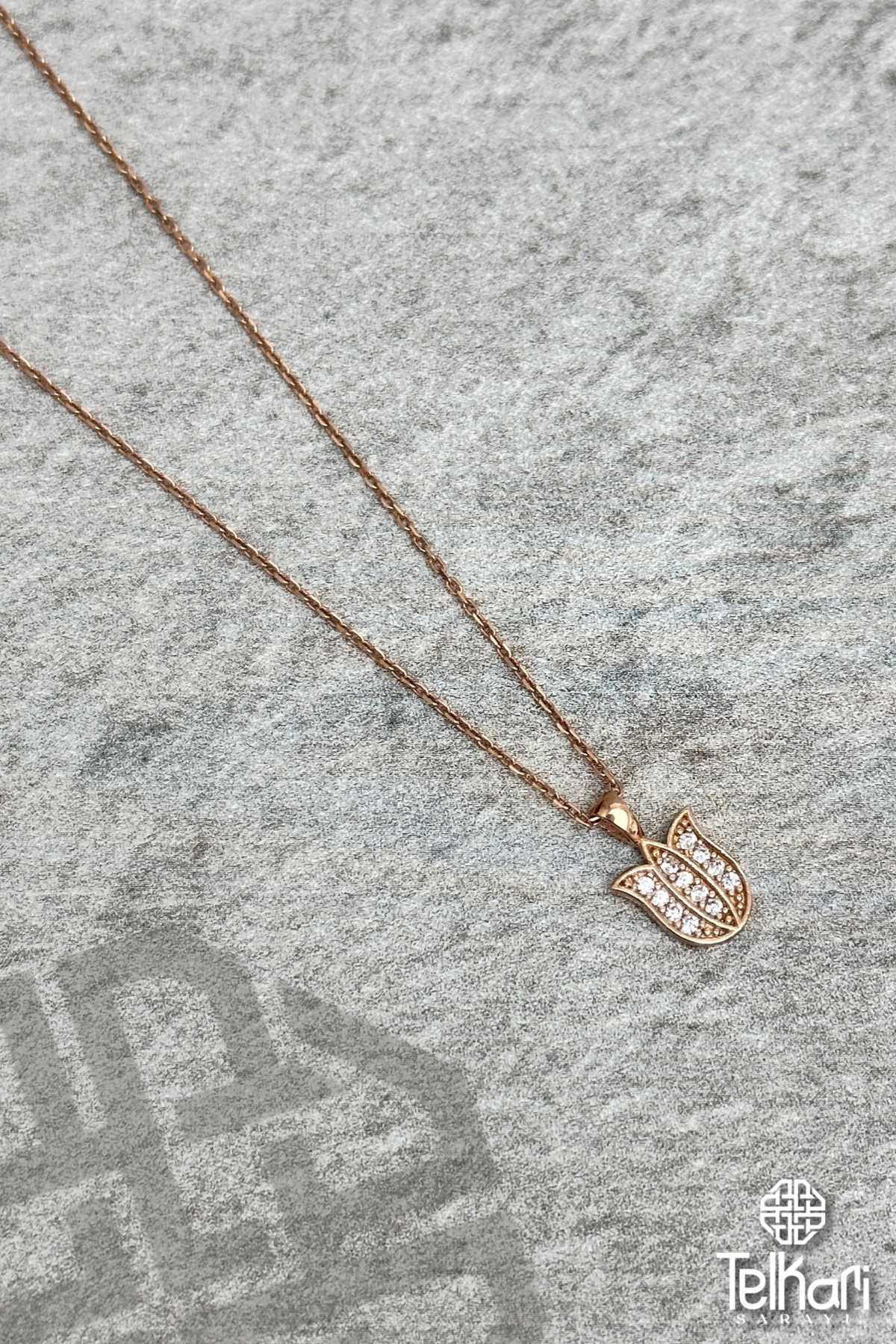 Gül Model Taşlı Rose Gümüş Kolye