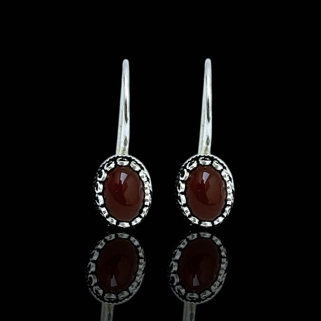 925 Ayar Akik Taşlı Midyat Hasırı Gümüş Küpe