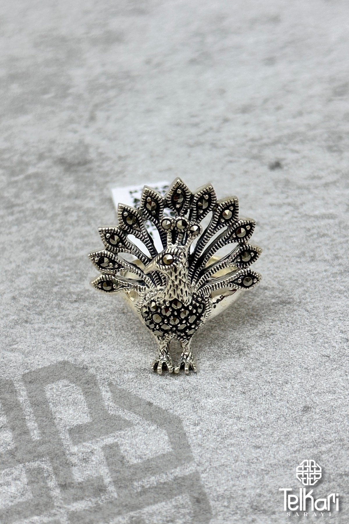 Tavuskuşu Taşlı Gümüş Markazit Yüzük