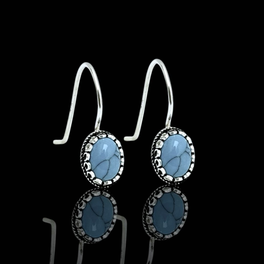 925 Ayar Gümüş Firuze Taşlı Midyat Hasırı Küpe