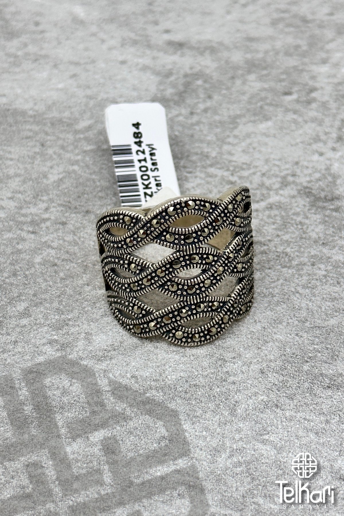 Dalga Motifli Taşlı Gümüş Markazit Yüzük