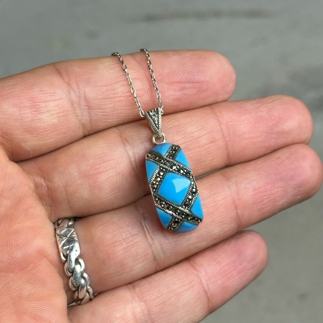 Ay Tasarımlı Markazit Gümüş Kolye