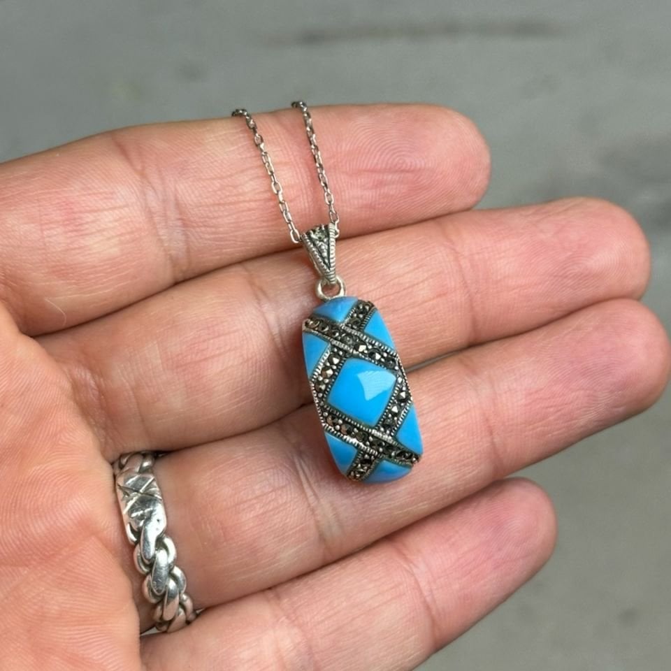 Ay Tasarımlı Markazit Gümüş Kolye