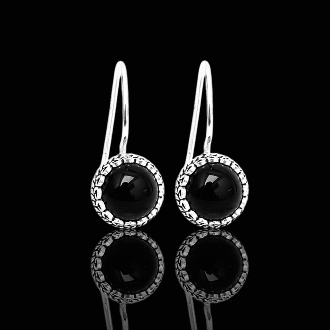 925 Ayar Midyat Hasırı Oniks Taşlı Gümüş Küpe