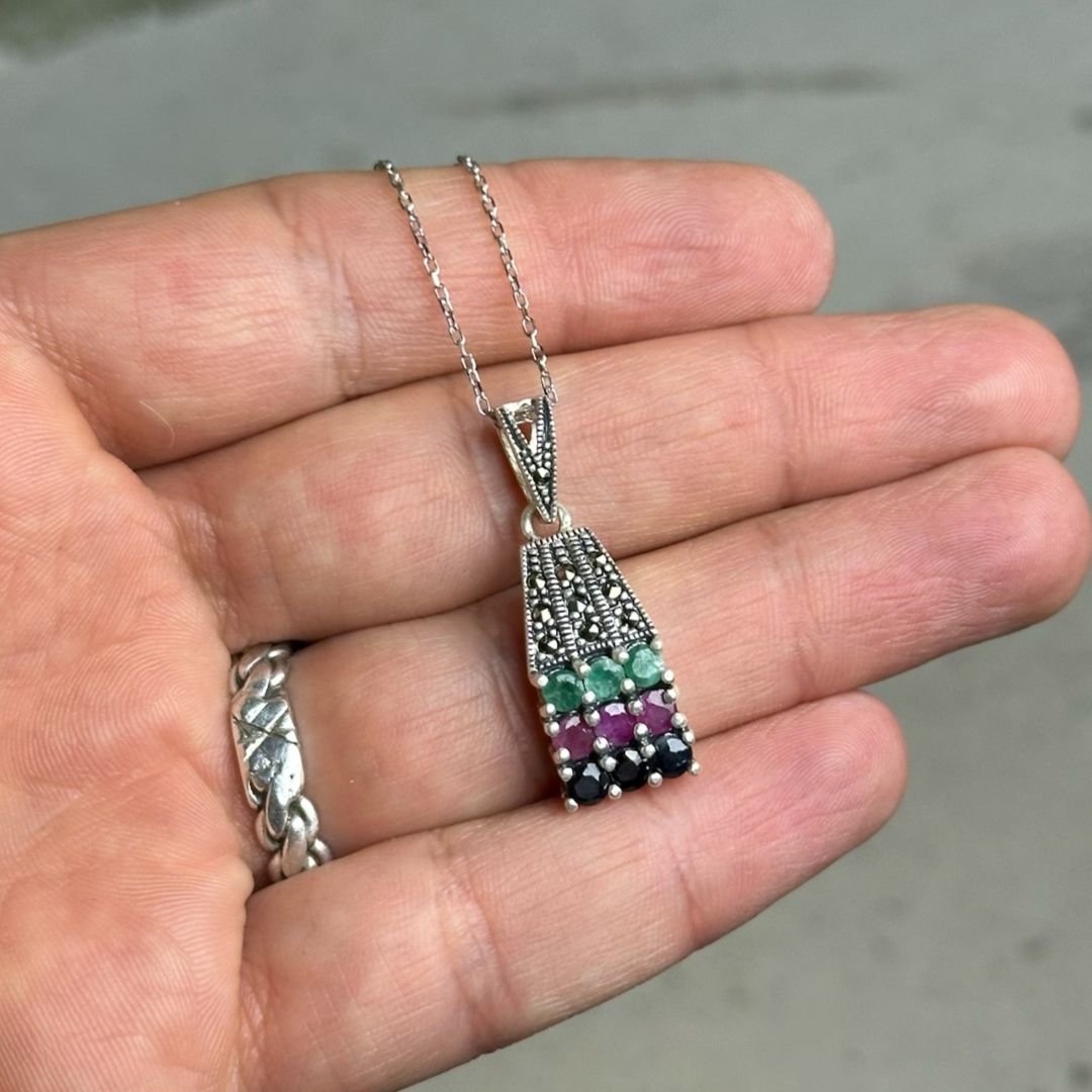 Doğal Taşlı Markazit Gümüş Kolye