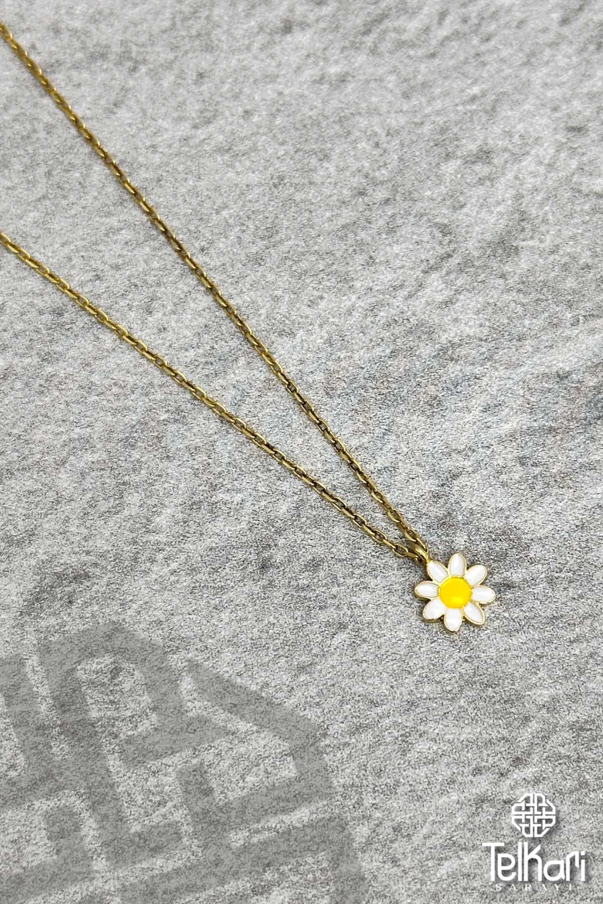 Papatya Model Gold Gümüş Kolye