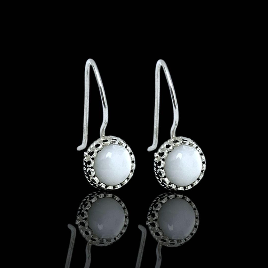 Midyat Hasırı Yuvarlak Sedef Taşlı 925 Ayar Gümüş Küpe