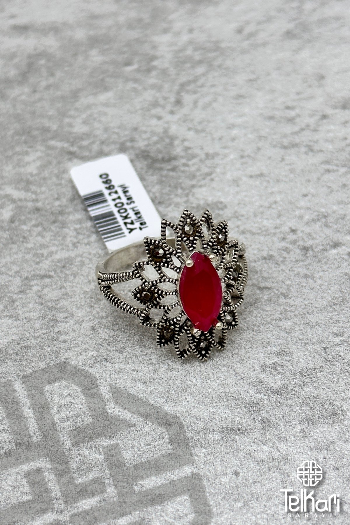 Özel Tasarım Kök Yakut Taşlı Gümüş Markazit Yüzük